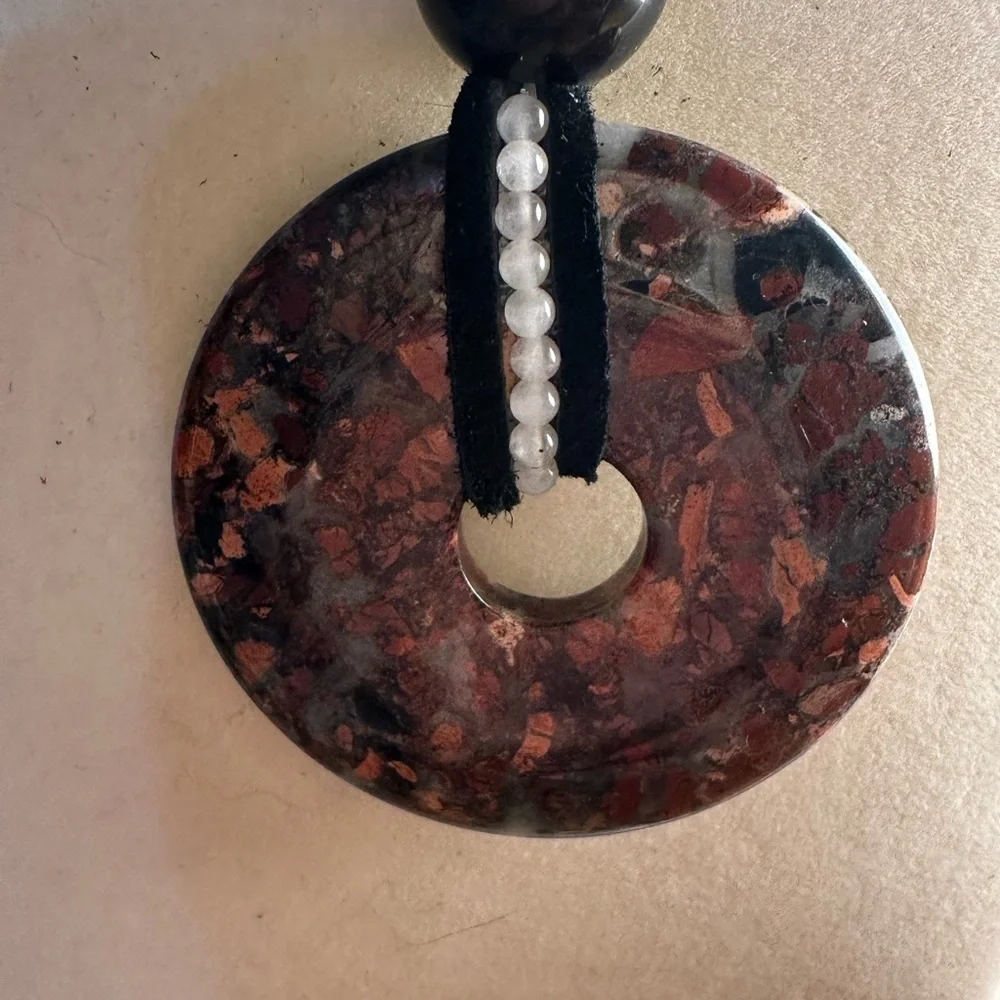 Mexican Crazy Lace Agate Donut Pendant on Genuine Leather